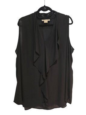Michael Kors Gorgeous Black Chiffon Ruffled Sleeveless Top Size 3X